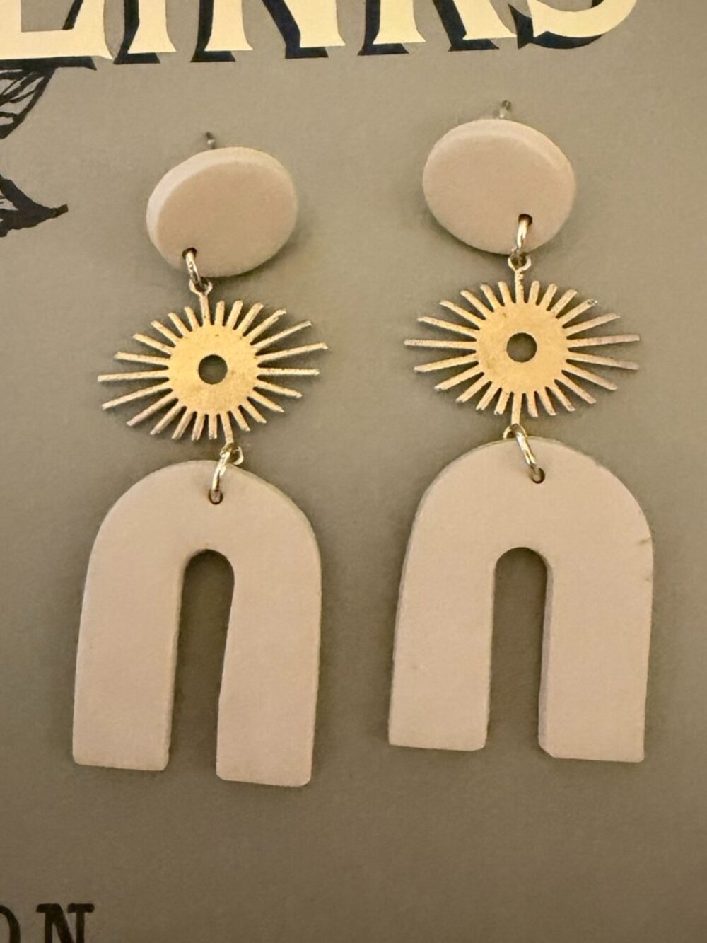 Modern Tan Arch Statement Earrings